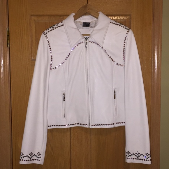 Leather Rhinestone EUC Western Jacket w/ Buckles w/ full Zip front cuffs pockets - Picture 2 of 8